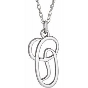 14K White Script Initial O 16-18" Necklace - Siddiqui Jewelers