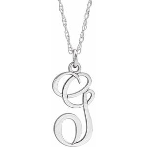 14K White Script Initial G 16-18" Necklace - Siddiqui Jewelers