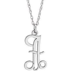 14K White Script Initial A 16-18" Necklace - Siddiqui Jewelers