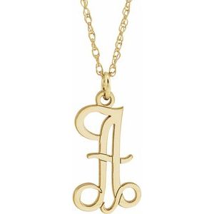 14K Yellow Script Initial A 16-18" Necklace - Siddiqui Jewelers