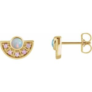14K Yellow Ethiopian Opal & Pink Sapphire Fan Earrings - Siddiqui Jewelers