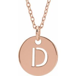 18K Rose Gold-Plated Sterling Silver Initial D 10 mm Disc 16-18" Necklace-Siddiqui Jewelers