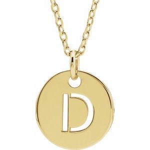 18K Yellow Gold-Plated Sterling Silver Initial D 10 mm Disc 16-18" Necklace-Siddiqui Jewelers