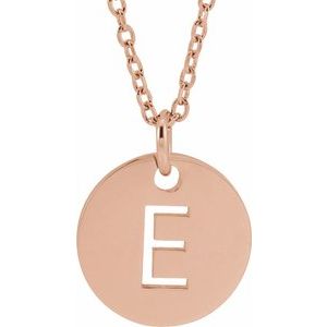18K Rose Gold-Plated Sterling Silver Initial E 10 mm Disc 16-18" Necklace-Siddiqui Jewelers