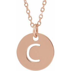 14K Rose Initial C 10 mm Disc 16-18" Necklace-Siddiqui Jewelers