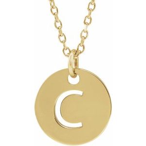 18K Yellow Gold-Plated Sterling Silver Initial C 10 mm Disc 16-18" Necklace-Siddiqui Jewelers