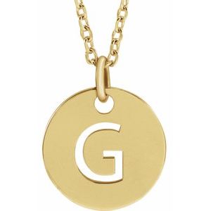 14K Yellow Initial G 10 mm Disc 16-18" Necklace-Siddiqui Jewelers
