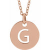 14K Rose Initial G 10 mm Disc 16-18" Necklace-Siddiqui Jewelers