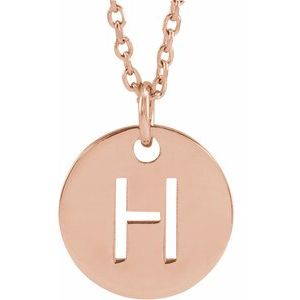 18K Rose Gold-Plated Sterling Silver Initial H 10 mm Disc 16-18" Necklace - Siddiqui Jewelers