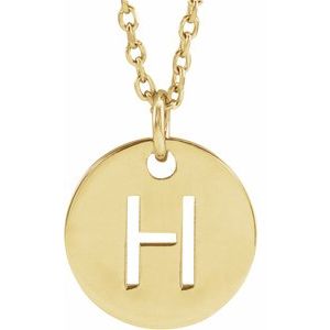 14K Yellow Initial H 10 mm Disc 16-18" Necklace-Siddiqui Jewelers
