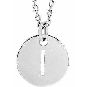 Sterling Silver Initial I 10 mm Disc 16-18" Necklace-Siddiqui Jewelers