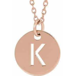 18K Rose Gold-Plated Sterling Silver Initial K 10 mm Disc 16-18" Necklace-Siddiqui Jewelers