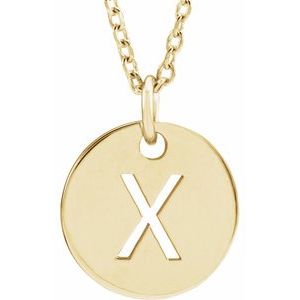 18K Yellow Gold-Plated Sterling Silver Initial X 10 mm Disc 16-18" Necklace-Siddiqui Jewelers