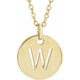 18K Yellow Gold-Plated Sterling Silver Initial W 10 mm Disc 16-18" Necklace-Siddiqui Jewelers