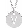 Sterling Silver Initial V 10 mm Disc 16-18" Necklace-Siddiqui Jewelers