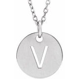 Sterling Silver Initial V 10 mm Disc 16-18" Necklace-Siddiqui Jewelers