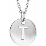 Sterling Silver Initial T 10 mm Disc 16-18" Necklace-Siddiqui Jewelers