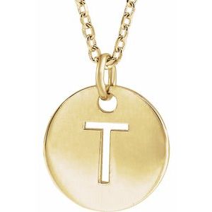 14K Yellow Initial T 10 mm Disc 16-18" Necklace-Siddiqui Jewelers