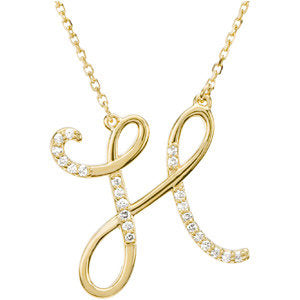 14K Yellow 1/8 CTW Diamond Initial H 17" Necklace - Siddiqui Jewelers