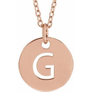 18K Rose Gold-Plated Sterling Silver Initial G 10 mm Disc 16-18" Necklace-Siddiqui Jewelers