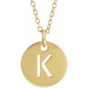 18K Yellow Gold-Plated Sterling Silver Initial K 10 mm Disc 16-18" Necklace-Siddiqui Jewelers