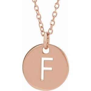 18K Rose Gold-Plated Sterling Silver Initial F 10 mm Disc 16-18" Necklace-Siddiqui Jewelers
