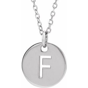 Sterling Silver Initial F 10 mm Disc 16-18" Necklace-Siddiqui Jewelers
