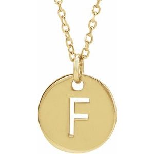 14K Yellow Initial F 10 mm Disc 16-18" Necklace-Siddiqui Jewelers
