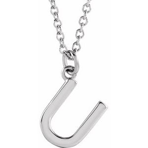 Sterling Silver Initial U Dangle 18" Necklace Siddiqui Jewelers