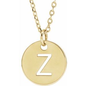 18K Yellow Gold-Plated Sterling Silver Initial Z 10 mm Disc 16-18" Necklace-Siddiqui Jewelers