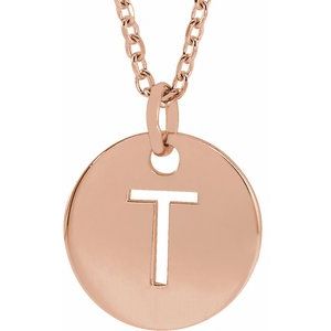 18K Rose Gold-Plated Sterling Silver Initial T 10 mm Disc 16-18" Necklace-Siddiqui Jewelers