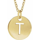 18K Yellow Gold-Plated Sterling Silver Initial T 10 mm Disc 16-18" Necklace-Siddiqui Jewelers