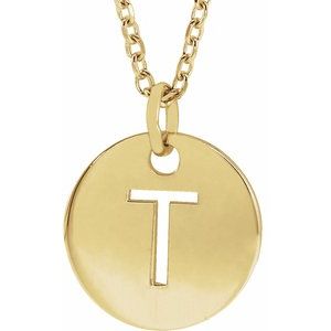 18K Yellow Gold-Plated Sterling Silver Initial T 10 mm Disc 16-18" Necklace-Siddiqui Jewelers