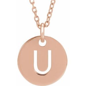 18K Rose Gold-Plated Sterling Silver Initial U 10 mm Disc 16-18" Necklace-Siddiqui Jewelers