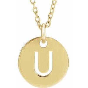 18K Yellow Gold-Plated Sterling Silver Initial U 10 mm Disc 16-18" Necklace-Siddiqui Jewelers