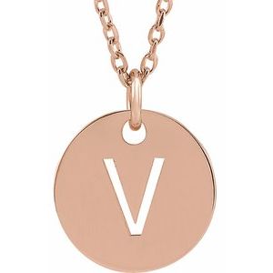 18K Rose Gold-Plated Sterling Silver Initial V 10 mm Disc 16-18" Necklace-Siddiqui Jewelers
