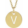 18K Yellow Gold-Plated Sterling Silver Initial V 10 mm Disc 16-18" Necklace-Siddiqui Jewelers