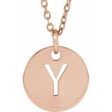 18K Rose Gold-Plated Sterling Silver Initial Y 10 mm Disc 16-18" Necklace-Siddiqui Jewelers