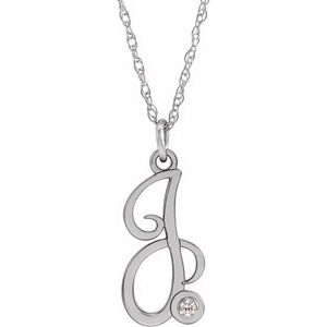 Sterling Silver .02 CT Diamond Script Initial J 16-18" Necklace - Siddiqui Jewelers