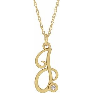 14K Yellow Gold-Plated .02 CT Diamond Script Initial J 16-18" Necklace - Siddiqui Jewelers