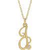 14K Yellow .02 CT Diamond Script Initial J 16-18" Necklace - Siddiqui Jewelers