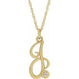 14K Yellow .02 CT Diamond Script Initial J 16-18" Necklace - Siddiqui Jewelers