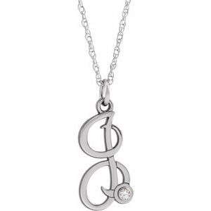 Sterling Silver .02 CT Diamond Script Initial I 16-18" Necklace - Siddiqui Jewelers