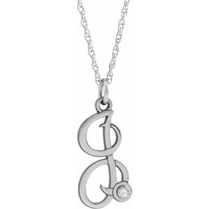 14K White .02 CT Diamond Script Initial I 16-18" Necklace - Siddiqui Jewelers