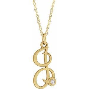 14K Yellow Gold-Plated .02 CT Diamond Script Initial I 16-18" Necklace - Siddiqui Jewelers