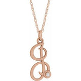 14K Rose Gold-Plated Sterling Silver .02 CT Diamond Script Initial I 16-18" Necklace - Siddiqui Jewelers