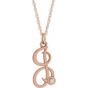 14K Rose Gold-Plated Sterling Silver .02 CT Diamond Script Initial I 16-18" Necklace - Siddiqui Jewelers