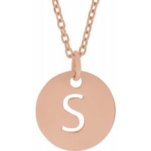 18K Rose Gold-Plated Sterling Silver Initial S 10 mm Disc 16-18" Necklace-Siddiqui Jewelers