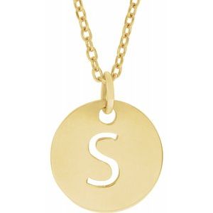 18K Yellow Gold-Plated Sterling Silver Initial S 10 mm Disc 16-18" Necklace-Siddiqui Jewelers