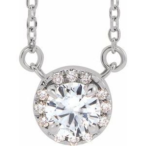 14K White 3.5 mm Natural White Sapphire & .03 CTW Natural Diamond 16" Necklace Siddiqui Jewelers